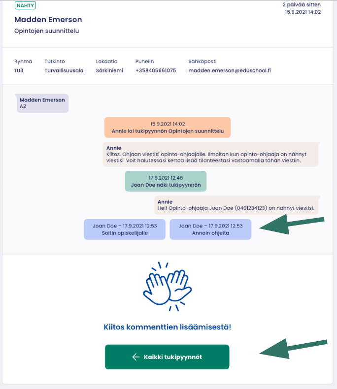 Tukipyyntönäkymä osa 3